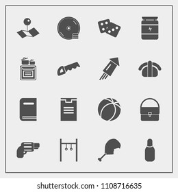 Modern, Simple Vector Icon Set With Pistol, Exercise, Athlete, Dvd, Gun, Pin, Disc, Sport, Ball, Food, Bird, Chicken, Casino, Fitness, Weapon, Book, Health, Bowling, Soccer, Bodybuilding, Box Icons