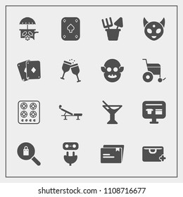 Modern, simple vector icon set with cocktail, energy, oven, sign, electricity, cook, stove, clothing, ufo, plug, juice, vehicle, ice, van, play, cream, power, bag, game, cart, add, summer, food icons