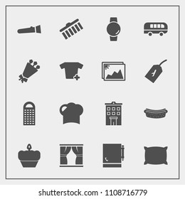 Modern, simple vector icon set with curtain, restaurant, cake, transportation, night, gadget, notepad, smart, bed, shape, house, dessert, cooking, white, collection, meat, brush, home, kitchen icons