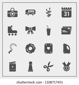 Modern, simple vector icon set with brush, poker, wheat, calendar, garden, dessert, medicine, game, day, cut, doughnut, plant, winner, sport, sweet, piece, can, timetable, strategy, chess, care icons