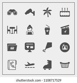 Modern, simple vector icon set with fun, phone, ecommerce, sweet, camera, sky, tropical, paper, airplane, safety, store, skating, kite, travel, surveillance, file, sport, technology, pie, joy icons