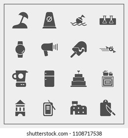 Modern, simple vector icon set with safety, smart, street, road, dessert, restaurant, modern, japan, suzuri, refrigerator, house, food, sea, sign, sweet, inkstone, palm, test, lifebuoy, travel icons