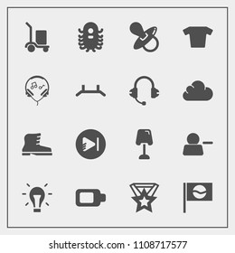 Modern, simple vector icon set with account, kid, video, space, electricity, fiction, fashion, bulb, clothing, footwear, sign, warehouse, shirt, light, interior, leather, delete, pacifier, japan icons