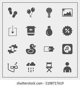 Modern, simple vector icon set with white, footwear, celebration, male, note, photo, mask, sea, electricity, water, parachuting, seafood, energy, battery, birthday, sport, weather, child, wet icons