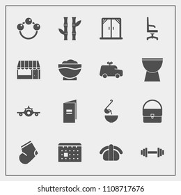 Modern, simple vector icon set with winter, dinner, sushi, modern, rattle, calendar, socks, paper, clothes, meal, brochure, toy, house, timetable, travel, seafood, warm, gym, fish, time, bag icons