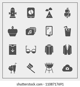Modern, simple vector icon set with cake, sign, photo, barbecue, business, ice, department, eyeglasses, clothing, file, sky, meat, hygiene, care, chart, banner, road, hydrant, clean, mountain icons