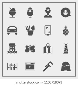 Modern, simple vector icon set with ocean, decoration, internet, media, holiday, beacon, headwear, service, light, dentist, boat, pin, clinic, sea, dentistry, insect, road, food, fashion, travel icons