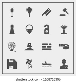 Modern, simple vector icon set with hair, fan, astronaut, beauty, spaceship, template, delete, alcohol, table, care, brush, diskette, sticky, bucket, floral, wine, science, law, drink, nature icons