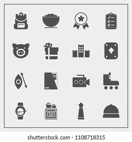 Modern, simple vector icon set with bag, file, skate, sign, king, winner, skating, first, backpack, equipment, video, smart, dish, kitchen, leisure, award, document, fun, hat, kayaking, time icons