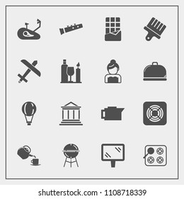 Modern, simple vector icon set with banner, street, bar, air, parachuting, tea, cup, stove, sky, cook, caffeine, sound, gas, brush, meat, bbq, dessert, white, extreme, chocolate, fitness, bike icons