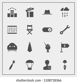 Modern, simple vector icon set with equipment, ice, fashion, alien, wet, member, sweet, tie, space, water, person, , rainy, rain, ufo, paint, holiday, account, vacation, hot, location, add, seat icons