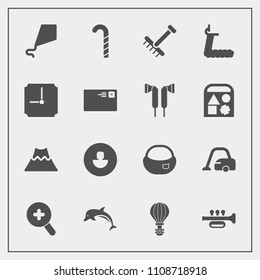 Modern, simple vector icon set with autumn, school, wildlife, avatar, extreme, garden, jump, nature, landscape, sweet, mountain, ocean, rucksack, vacuum, backpack, parachuting, cleaner, rake icons