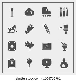 Modern, simple vector icon set with kitchen, olive, dessert, game, mediterranean, restaurant, online, bottle, music, dentist, spring, cream, dental, flower, video, food, birthday, white, healthy icons