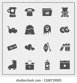 Modern, simple vector icon set with health, care, office, star, pack, mixer, paper, box, toy, cardboard, valentine, folder, clean, cooking, container, river, food, travel, event, kayak, activity icons
