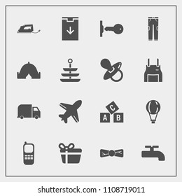 Modern, simple vector icon set with pants, communication, download, aircraft, celebration, extreme, security, abc, delivery, telephone, iron, alphabet, work, education, phone, travel, fashion icons