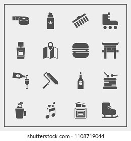 Modern, simple vector icon set with cup, xray, drink, alcohol, tape, fashion, modern, tool, roll, sticky, ice, map, office, red, oven, hot, machine, fun, sound, cold, paint, sport, kitchen, note icons