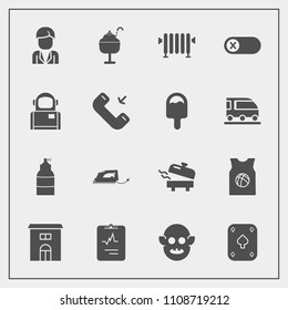 Modern, simple vector icon set with cream, real, home, iron, energy, boiler, astronaut, sweet, heater, turn, water, medicine, cardiology, fiction, house, team, male, play, equipment, man, hot icons