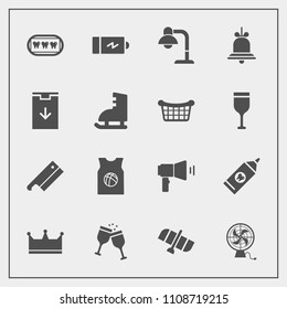 Modern, simple vector icon set with brush, megaphone, dental, full, web, clean, decoration, alert, team, axe, alcohol, home, meat, health, alarm, basketball, power, hygiene, energy, dentist, fan icons