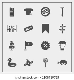 Modern, simple vector icon set with travel, flight, station, nature, agenda, japan, baby, bird, location, wildlife, ticket, animal, food, technology, clothes, orbit, hot, air, razor, finance icons