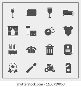 Modern, simple vector icon set with fish, agriculture, seafood, home, spoon, wine, glass, salmon, dinner, hotel, garbage, field, privacy, winner, identity, japan, talk, bucket, award, drink, red icons