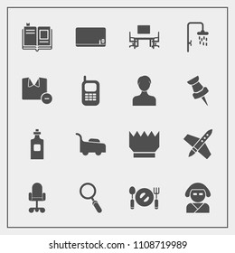 Modern, simple vector icon set with grass, chair, school, bath, library, blank, king, royal, rocket, zoom, plate, desk, business, fork, blackboard, work, drink, japan, knife, beautiful, spoon icons