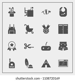 Modern, simple vector icon set with hammer, online, repair, cut, fashion, music, calligraphy, pen, baby, pinafore, outdoor, boy, business, infant, desk, white, game, adventure, rattle, fun, work icons