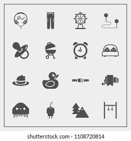 Modern, simple vector icon set with ufo, landscape, wheel, technology, forest, sound, exercise, headwear, charger, clothing, destination, fiction, duck, tree, carousel, point, child, style, food icons