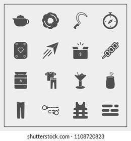 Modern, simple vector icon set with clothes, map, compass, cake, health, shirt, clothing, percussion, music, pants, gardening, doughnut, chain, musical, hot, north, poker, table, nutrition, bar icons
