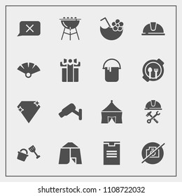 Modern, simple vector icon set with surveillance, security, sensu, builder, hat, camera, safety, juice, outdoor, gem, travel, drink, package, traditional, helmet, foreman, camp, cooking, fan, no icons