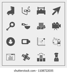 Modern, simple vector icon set with car, food, restaurant, rattle, cleaner, chief, energy, cursor, dinner, sign, diagram, vehicle, hotel, human, wine, skating, bed, roller, real, toy, baby, web icons