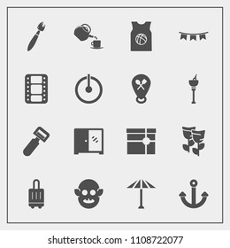 Modern, simple vector icon set with monster, kitchen, cabinet, bag, baggage, anchor, furniture, culture, team, japanese, interior, happy, present, cup, celebration, peeler, holiday, space, japan icons