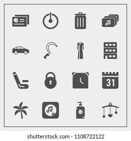 Modern, simple vector icon set with fun, timetable, security, leaf, cricket, bed, match, watch, note, day, recycling, championship, nature, mobile, lock, baby, clock, child, chart, competitive icons