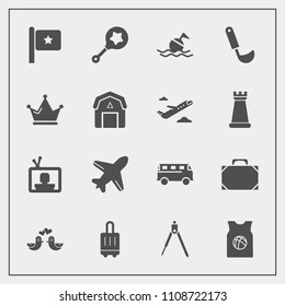 Modern, simple vector icon set with national, america, luggage, tool, flag, infant, travel, bag, safety, divider, baggage, transportation, dove, flight, equipment, plane, object, transport, team icons