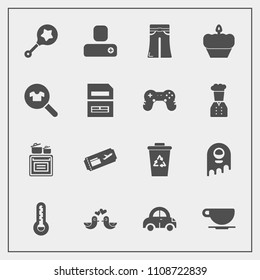 Modern, simple vector icon set with temperature, cafe, trash, social, car, bird, cup, coffee, flight, modern, child, cooking, human, kitchen, fashion, animal, pants, recycling, baby, ticket, air icons