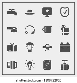 Modern, simple vector icon set with tape, full, bulb, electricity, car, accordion, sky, celebration, alien, cable, transportation, balloon, hot, space, check, holiday, hat, poker, energy, play icons