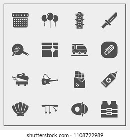 Modern, simple vector icon set with water, hygiene, white, kitchen, lamp, heater, brush, sweet, shell, decoration, home, nature, seashell, care, calendar, safety, knife, birthday, clothing, bar icons