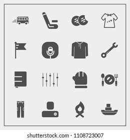 Modern, simple vector icon set with person, winter, contact, notebook, fork, flame, fireplace, bus, cricket, book, equality, sweet, sea, season, food, speed, bonfire, hot, page, snack, plate icons