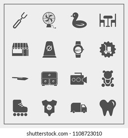 Modern, simple vector icon set with child, fork, animal, fluffy, film, service, spoon, nature, teddy, skate, knife, sport, supermarket, drawer, fan, dentist, health, dental, handle, table, air icons