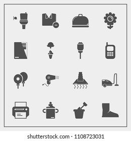 Modern, simple vector icon set with bottle, domestic, spring, machine, nutrition, kitchen, plastic, white, sandbox, housework, equipment, print, birthday, public, clothes, child, celebration, wc icons