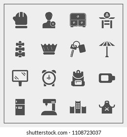 Modern, simple vector icon set with fridge, scarf, time, backpack, alarm, street, winter, sewing, road, taiko, cold, season, bag, sign, drum, account, human, warm, kitchen, freezer, restaurant icons