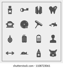 Modern, simple vector icon set with travel, xray, health, fresh, phone, helmet, milk, space, cute, animal, dentist, bunny, gym, meat, scan, luggage, exotic, business, white, mobile, suit, bag icons
