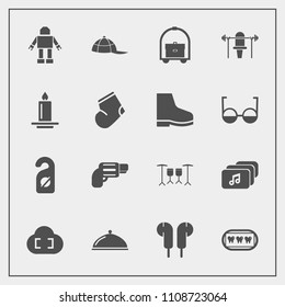 Modern, simple vector icon set with fitness, winter, weight, label, food, healthy, white, warm, motel, cloud, weapon, room, technology, music, hat, health, dental, socks, light, cap, candle, gun icons