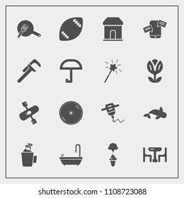 Modern, simple vector icon set with work, game, disc, stadium, cream, seafood, football, cd, sea, machine, shop, family, equipment, river, sweet, ice, phone, dinner, disk, kitchen, fish, sign icons