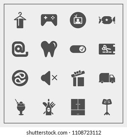 Modern, simple vector icon set with hanger, food, lollipop, glass, communication, service, red, orchestra, kamon, mon, ice, volume, healthy, japan, sound, present, drink, alcohol, dental, music icons