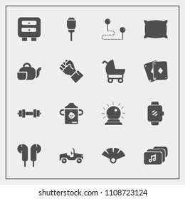 Modern, simple vector icon set with watch, audio, bed, point, map, gadget, light, bottle, position, lamp, sensu, milk, magic, tea, traditional, travel, teapot, food, fan, sorcery, gym, nutrition icons