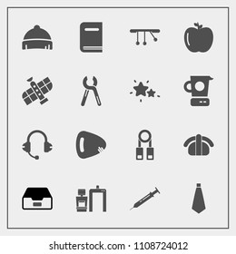 Modern, simple vector icon set with sushi, space, japan, education, microphone, style, needle, person, headwear, salmon, fish, station, book, musical, planet, presentation, seafood, music, hat icons