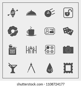 Modern, simple vector icon set with coffee, equipment, ship, tool, technology, water, cook, fun, pin, travel, instrument, kitchen, border, juice, cooking, photography, summer, unlock, sport, gas icons