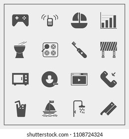 Modern, simple vector icon set with diagram, account, online, axe, cold, communication, board, gas, telephone, internet, stove, cook, sign, call, shower, oven, sea, percussion, ringing, phone icons
