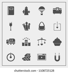 Modern, simple vector icon set with extreme, atlas, power, switch, doughnut, projector, media, cargo, mobile, sky, paper, geography, vacation, button, internet, transport, energy, magnet, map icons