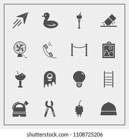 Modern, simple vector icon set with observatory, cocktail, rubber, fly, plane, glass, paper, travel, flight, technology, monster, white, industrial, cable, ice, energy, bulb, tool, nature, wine icons